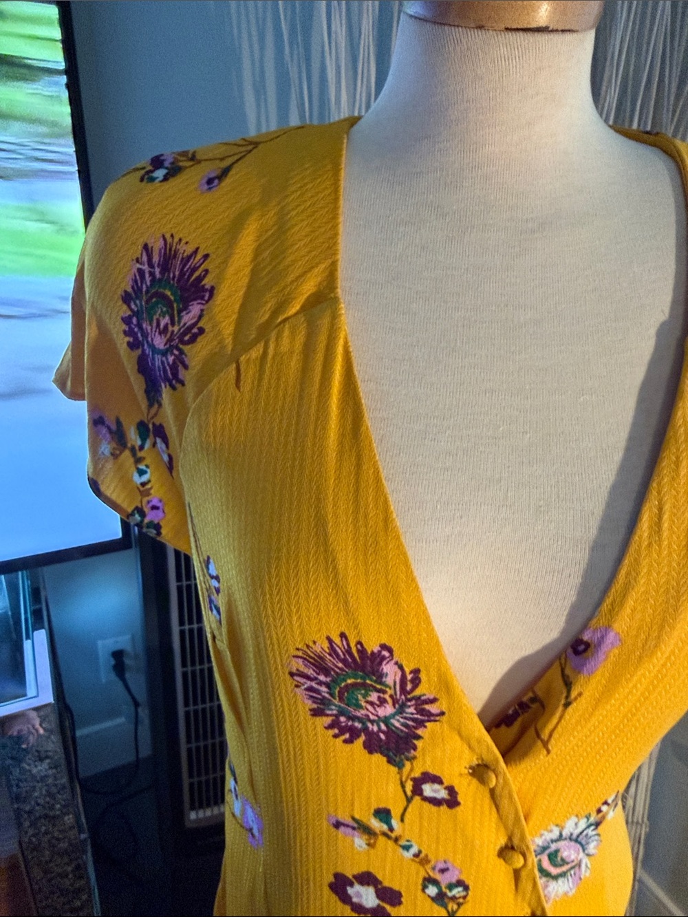 Free People Lost In You Floral Button-Front Midi Dress in Mustard - Picture 7 of 10